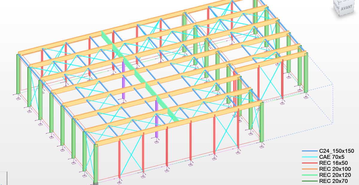 Charpente en bois modélisée sous Robot Structural Analysis